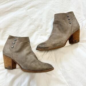 Sam Edelman Gray Suede Ankle Boots Block Heel Zip Up Western Bootie Size 8